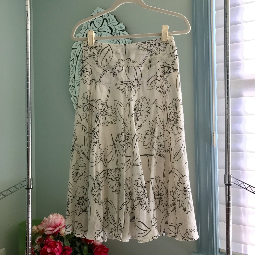 DKNY Floral Flared Midi Skirt
